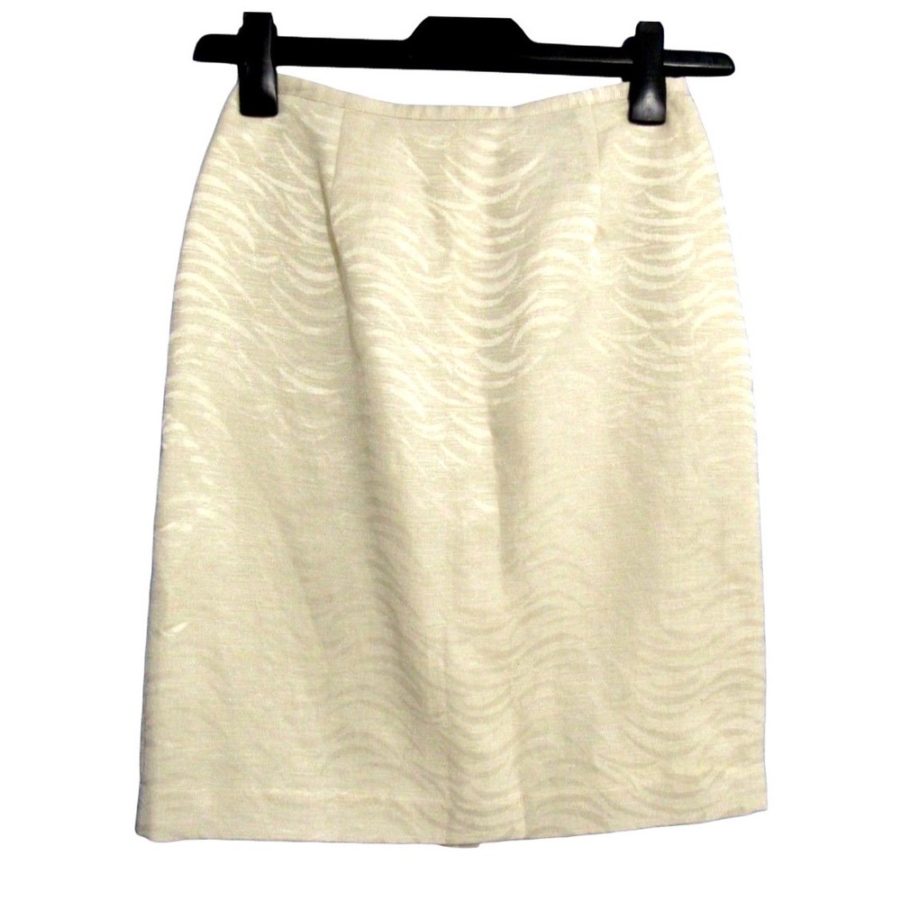 BLOOMINGDALE'S Lined SILK/LINEN BLEND Ivory Pencil Skirt WAVY TONAL PRINT 4P